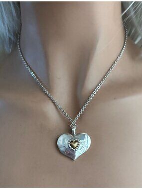Brighton Love Beyond Words Heart Pendant Silver/Gold Necklace-NWT W/fabric Pouch